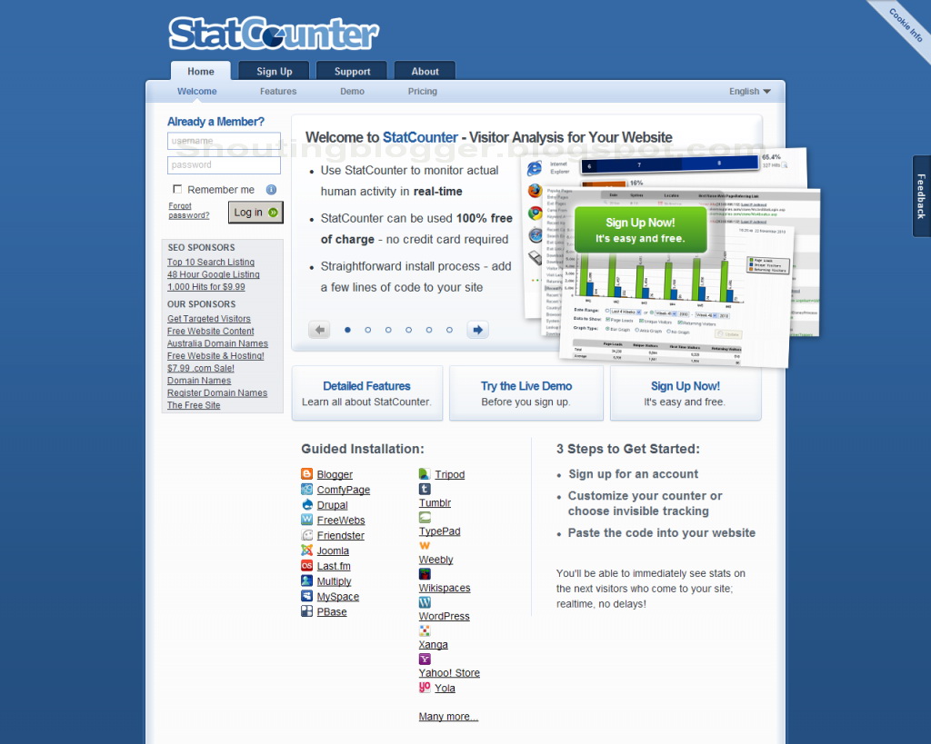 Top Ten Free site hit counter . ShoutingBloggerHow to Popular Blog